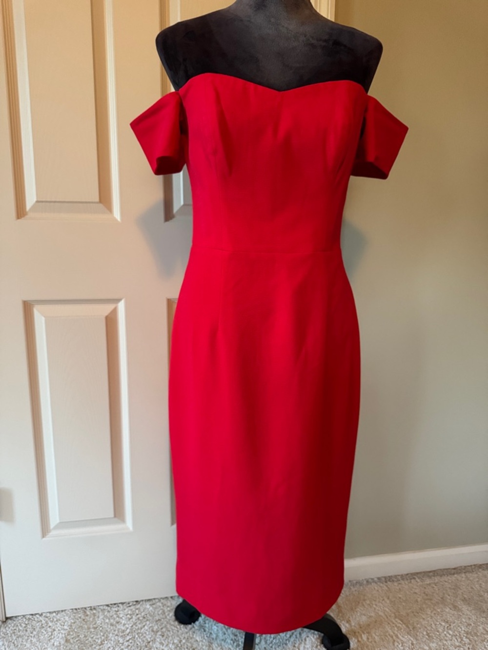 Dress the Population Off-Shoulder Red Midi Dress
